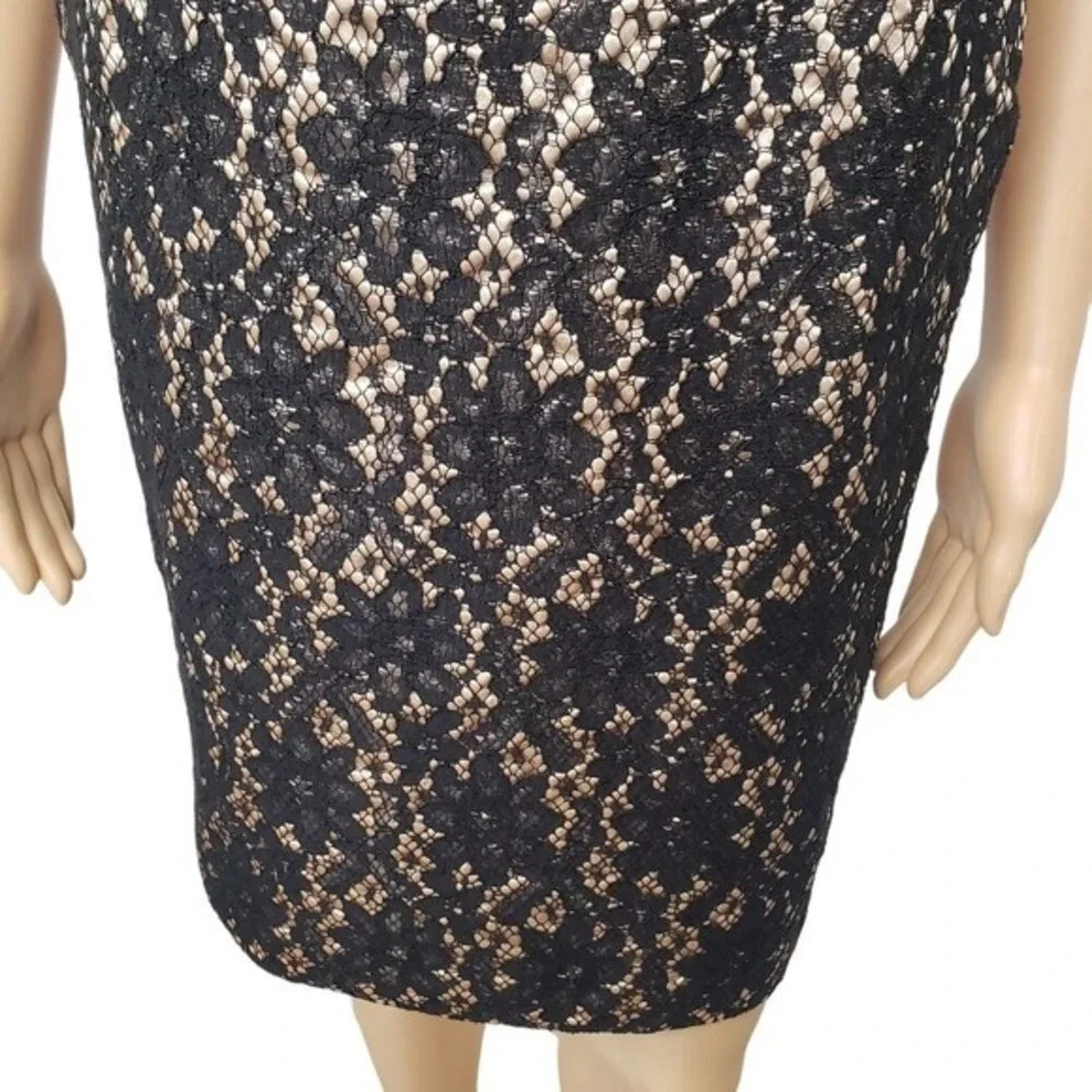 Talbots Cocktail Dress‎ Sexy Black Tan Gold Embroidered Midi Petite XS